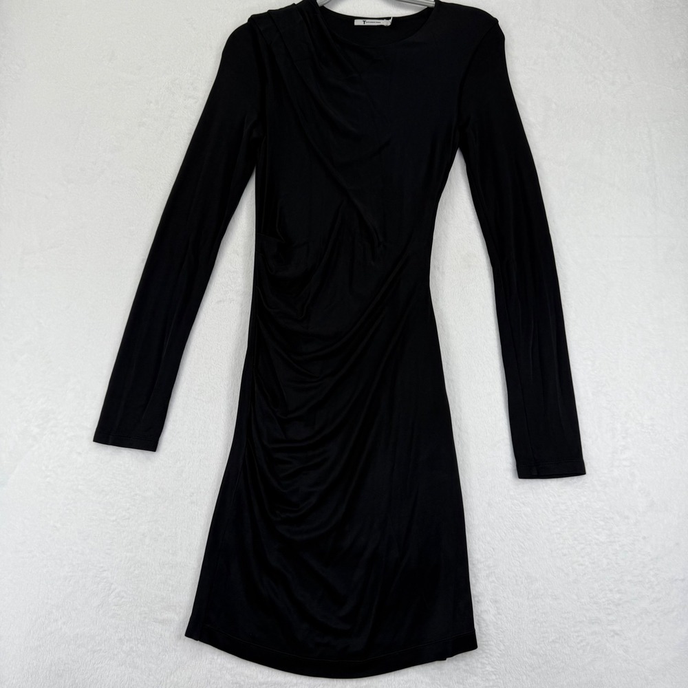 T Alexander Wang Black draped shiny jersey Ruched Mini Dress cocktail Sz M READ
